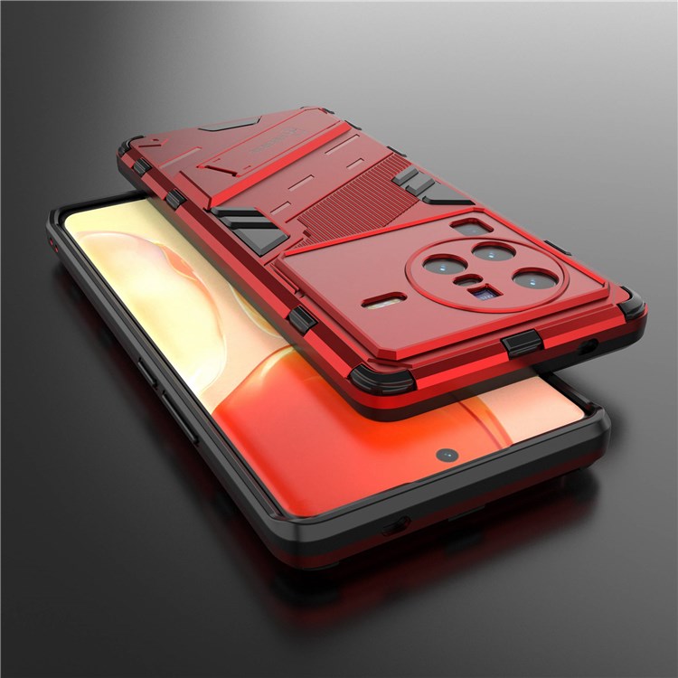 For vivo X80 Pro 5G Kickstand Combo PC + TPU Case Wear-resistant Dual Layer Anti-fall Phone Cover - Red