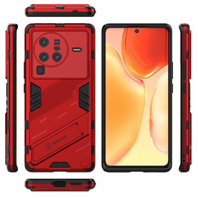 For vivo X80 Pro 5G Kickstand Combo PC + TPU Case Wear-resistant Dual Layer Anti-fall Phone Cover - Red