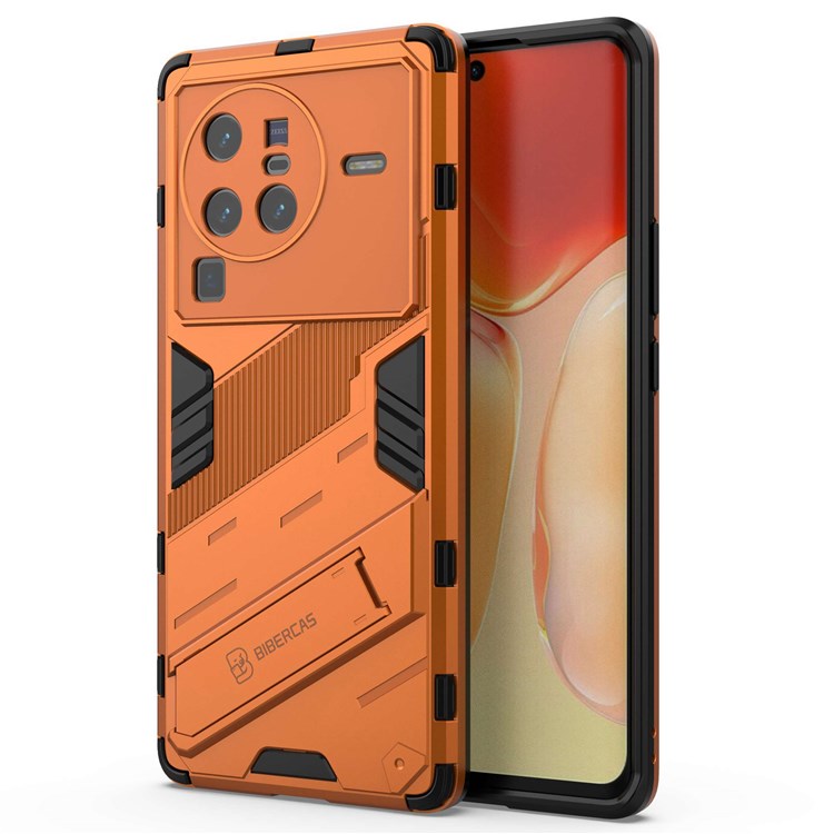 For vivo X80 Pro 5G Kickstand Combo PC + TPU Case Wear-resistant Dual Layer Anti-fall Phone Cover - Orange