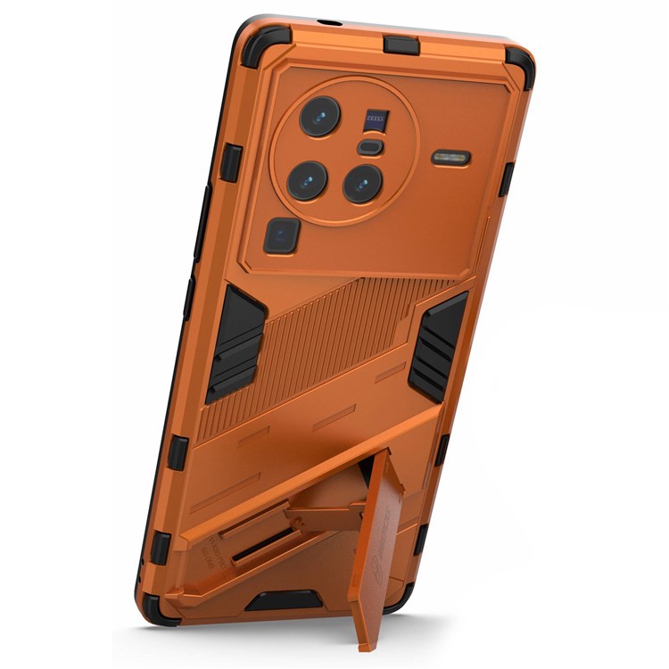 For vivo X80 Pro 5G Kickstand Combo PC + TPU Case Wear-resistant Dual Layer Anti-fall Phone Cover - Orange