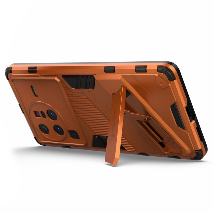 For vivo X80 Pro 5G Kickstand Combo PC + TPU Case Wear-resistant Dual Layer Anti-fall Phone Cover - Orange