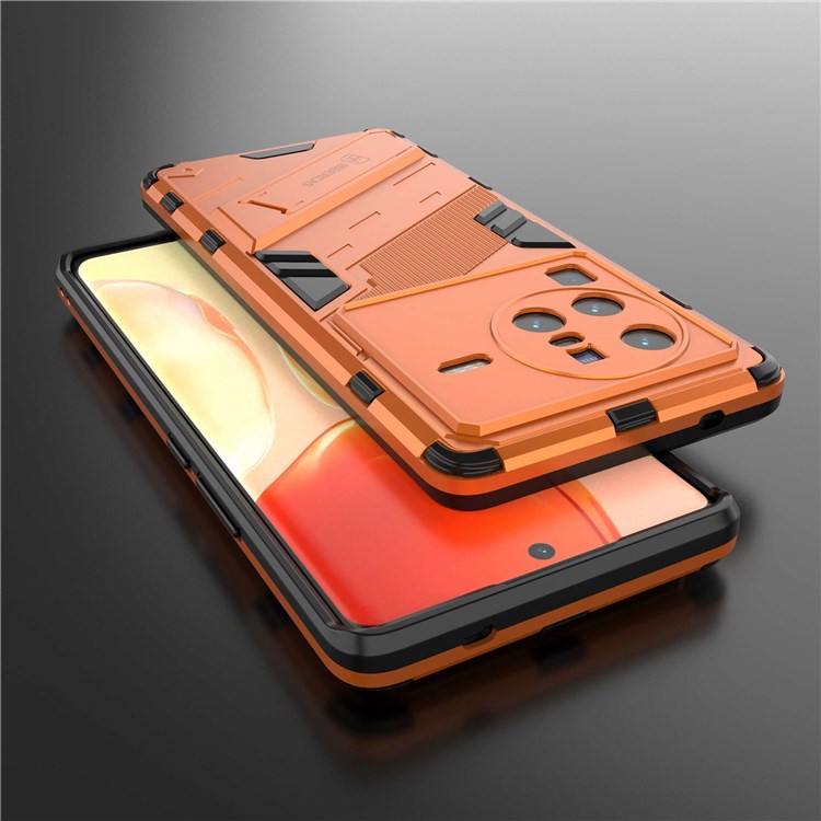 For vivo X80 Pro 5G Kickstand Combo PC + TPU Case Wear-resistant Dual Layer Anti-fall Phone Cover - Orange