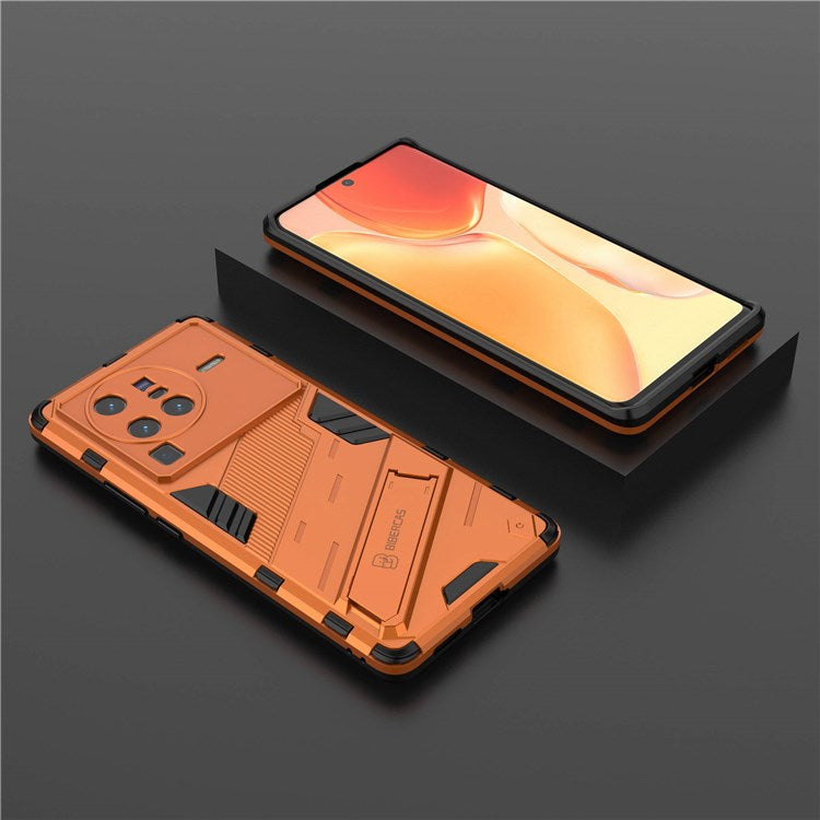 For vivo X80 Pro 5G Kickstand Combo PC + TPU Case Wear-resistant Dual Layer Anti-fall Phone Cover - Orange