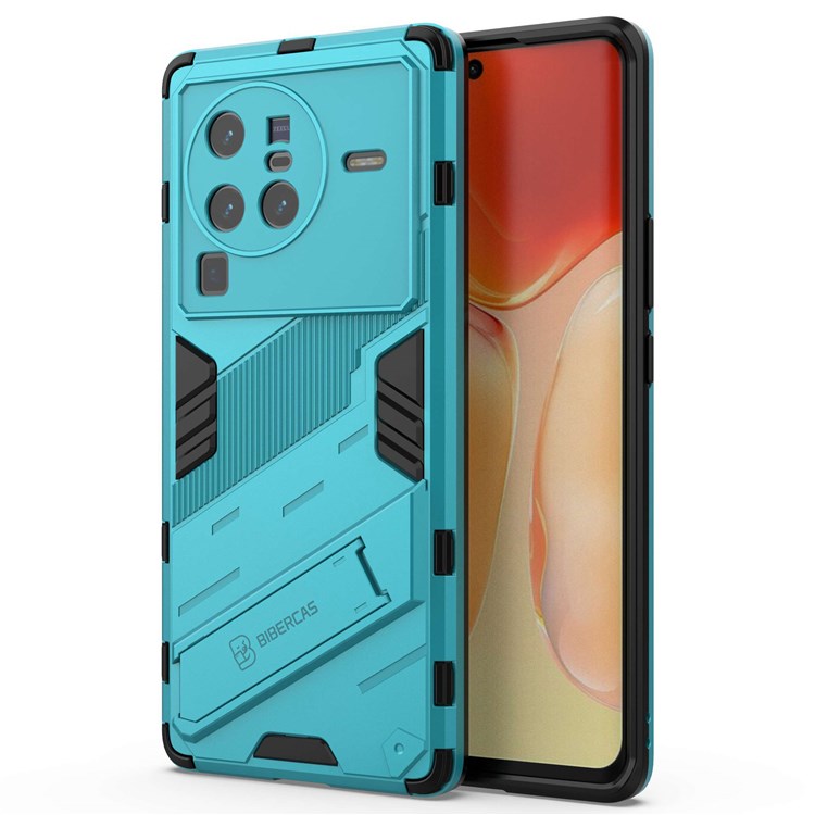 For vivo X80 Pro 5G Kickstand Combo PC + TPU Case Wear-resistant Dual Layer Anti-fall Phone Cover - Baby Blue