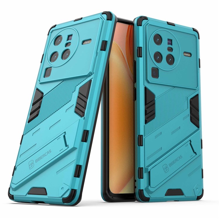 For vivo X80 Pro 5G Kickstand Combo PC + TPU Case Wear-resistant Dual Layer Anti-fall Phone Cover - Baby Blue