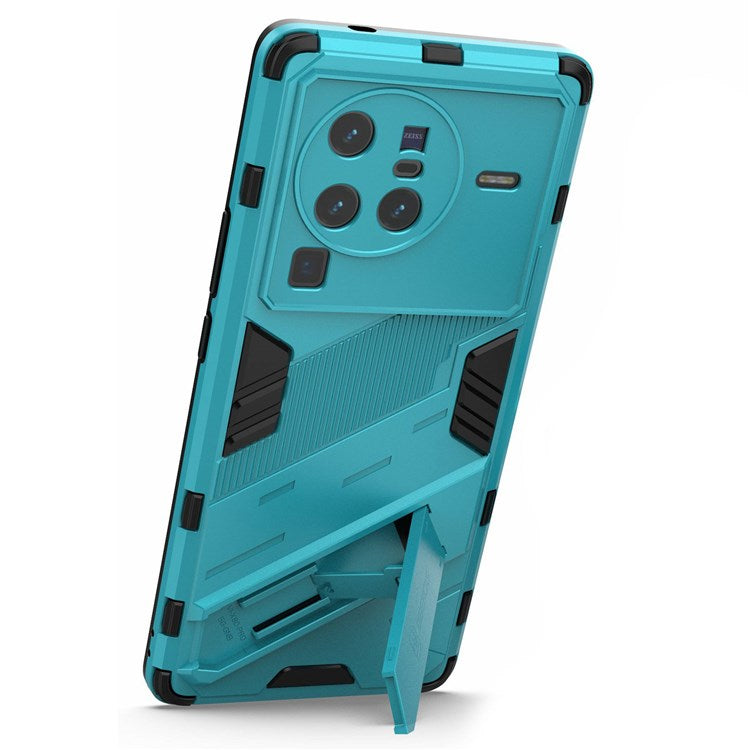 For vivo X80 Pro 5G Kickstand Combo PC + TPU Case Wear-resistant Dual Layer Anti-fall Phone Cover - Baby Blue