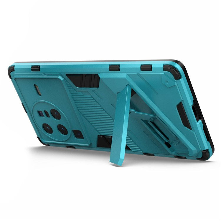 For vivo X80 Pro 5G Kickstand Combo PC + TPU Case Wear-resistant Dual Layer Anti-fall Phone Cover - Baby Blue