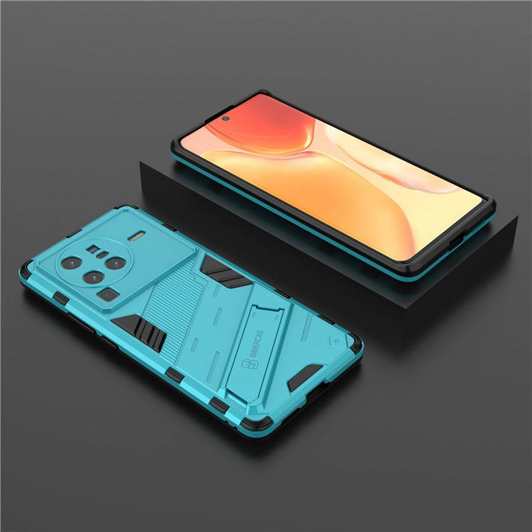 For vivo X80 Pro 5G Kickstand Combo PC + TPU Case Wear-resistant Dual Layer Anti-fall Phone Cover - Baby Blue