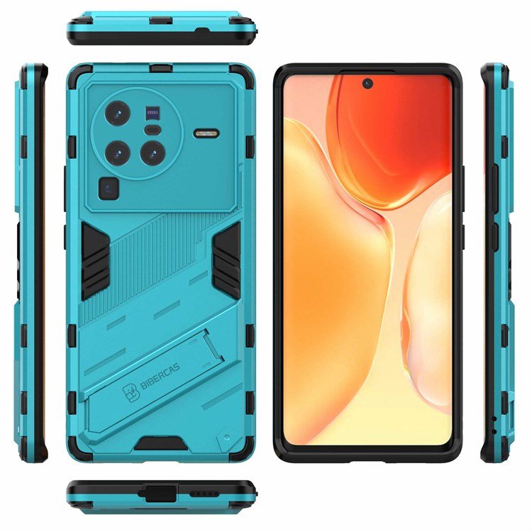 For vivo X80 Pro 5G Kickstand Combo PC + TPU Case Wear-resistant Dual Layer Anti-fall Phone Cover - Baby Blue