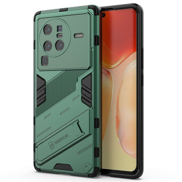 For vivo X80 Pro 5G Kickstand Combo PC + TPU Case Wear-resistant Dual Layer Anti-fall Phone Cover - Green