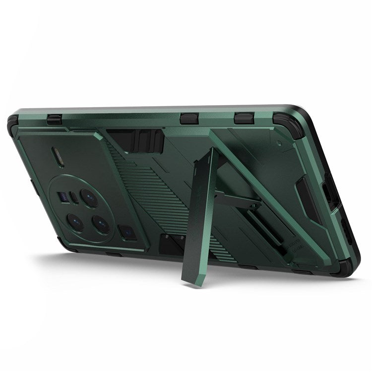 For vivo X80 Pro 5G Kickstand Combo PC + TPU Case Wear-resistant Dual Layer Anti-fall Phone Cover - Green