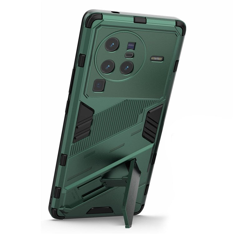 For vivo X80 Pro 5G Kickstand Combo PC + TPU Case Wear-resistant Dual Layer Anti-fall Phone Cover - Green