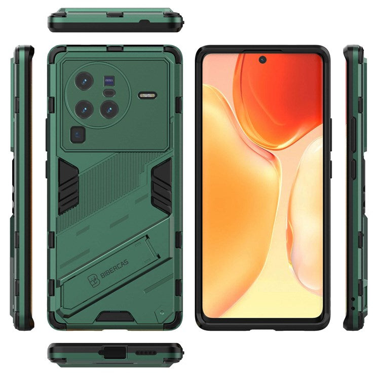 For vivo X80 Pro 5G Kickstand Combo PC + TPU Case Wear-resistant Dual Layer Anti-fall Phone Cover - Green