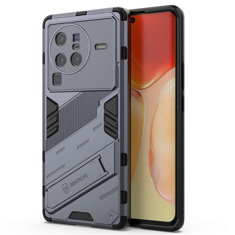 For vivo X80 Pro 5G Kickstand Combo PC + TPU Case Wear-resistant Dual Layer Anti-fall Phone Cover - Dark Blue