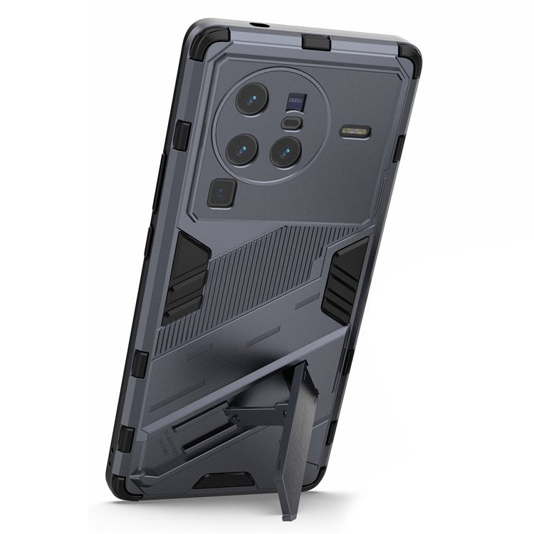 For vivo X80 Pro 5G Kickstand Combo PC + TPU Case Wear-resistant Dual Layer Anti-fall Phone Cover - Dark Blue