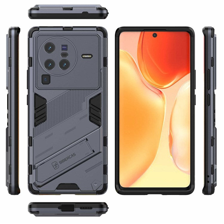 For vivo X80 Pro 5G Kickstand Combo PC + TPU Case Wear-resistant Dual Layer Anti-fall Phone Cover - Dark Blue