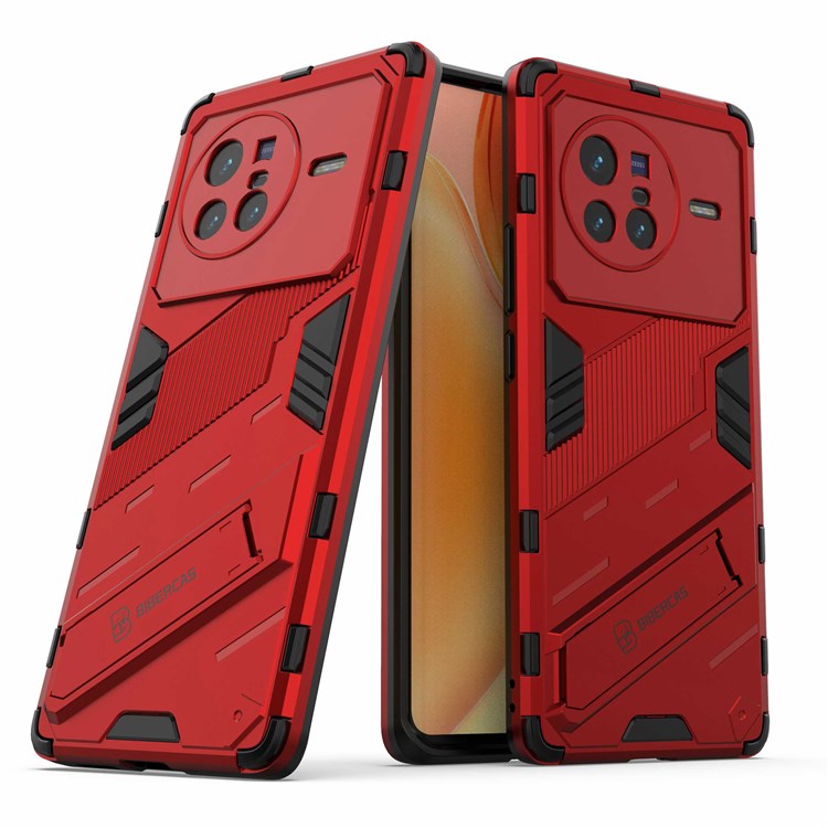 For vivo X80 5G Kickstand Combo PC + TPU Case Drop-proof Dual Layer Protective Cell Phone Shell - Red