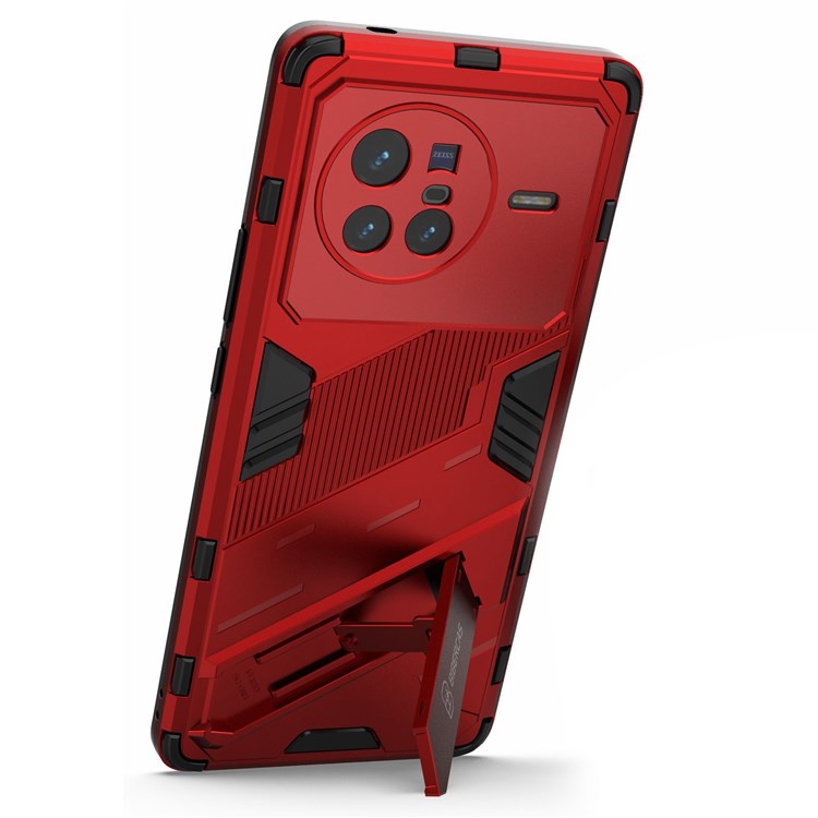 For vivo X80 5G Kickstand Combo PC + TPU Case Drop-proof Dual Layer Protective Cell Phone Shell - Red