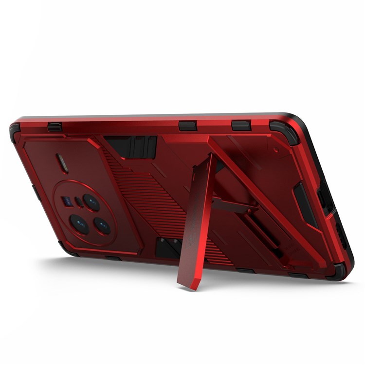 For vivo X80 5G Kickstand Combo PC + TPU Case Drop-proof Dual Layer Protective Cell Phone Shell - Red