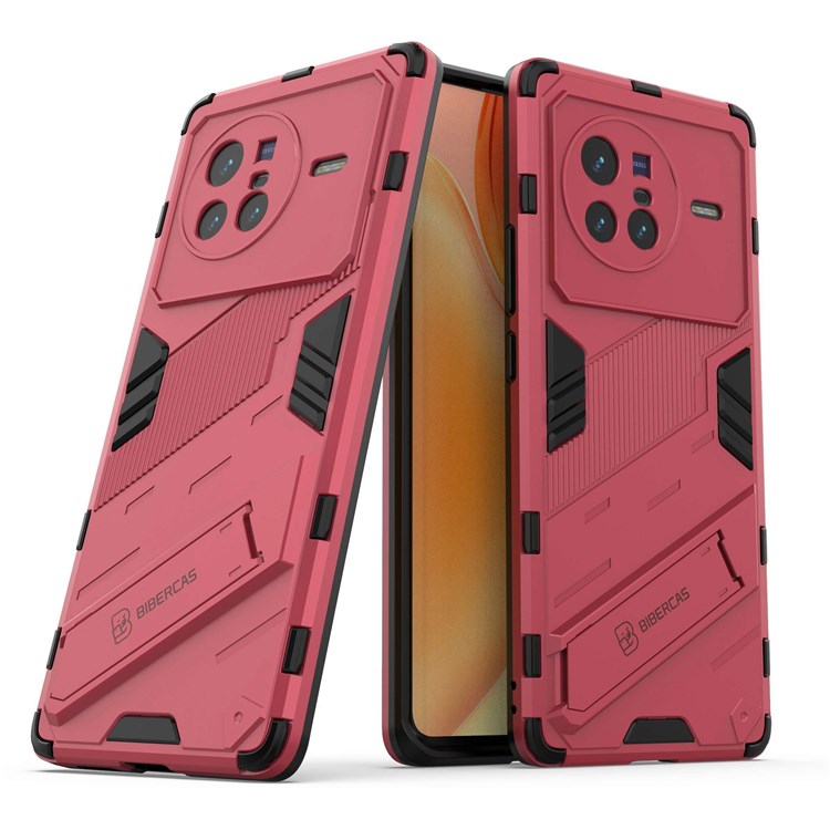 For vivo X80 5G Kickstand Combo PC + TPU Case Drop-proof Dual Layer Protective Cell Phone Shell - Rose