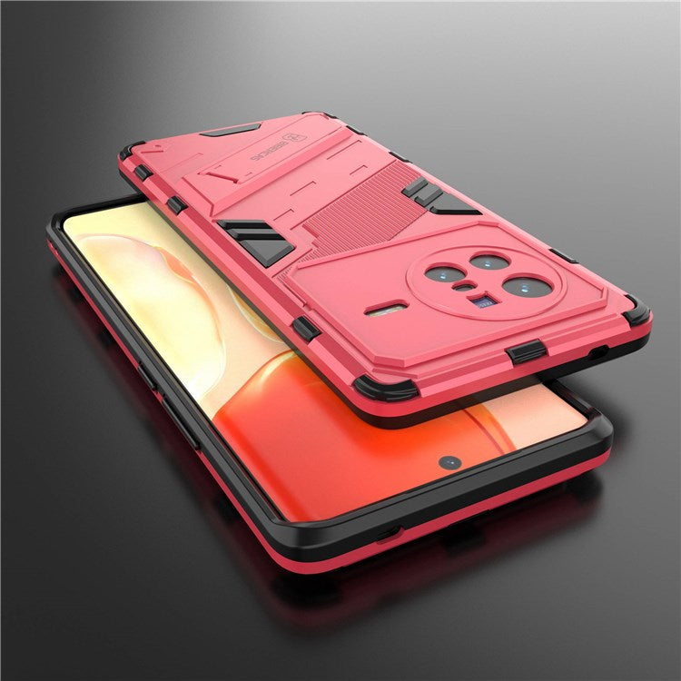 For vivo X80 5G Kickstand Combo PC + TPU Case Drop-proof Dual Layer Protective Cell Phone Shell - Rose