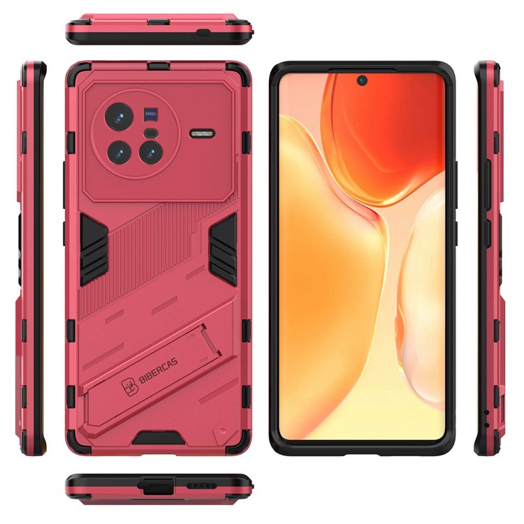 For vivo X80 5G Kickstand Combo PC + TPU Case Drop-proof Dual Layer Protective Cell Phone Shell - Rose