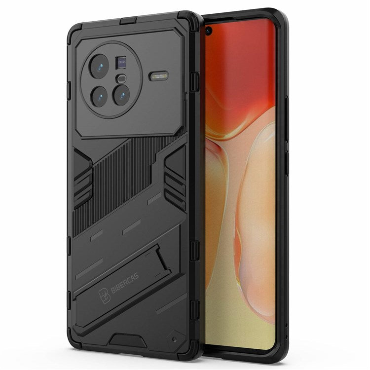 For vivo X80 5G Kickstand Combo PC + TPU Case Drop-proof Dual Layer Protective Cell Phone Shell - Black