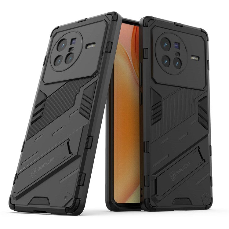 For vivo X80 5G Kickstand Combo PC + TPU Case Drop-proof Dual Layer Protective Cell Phone Shell - Black