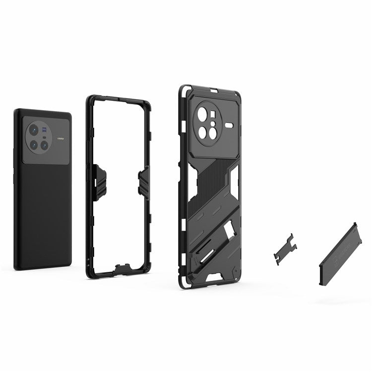 For vivo X80 5G Kickstand Combo PC + TPU Case Drop-proof Dual Layer Protective Cell Phone Shell - Black