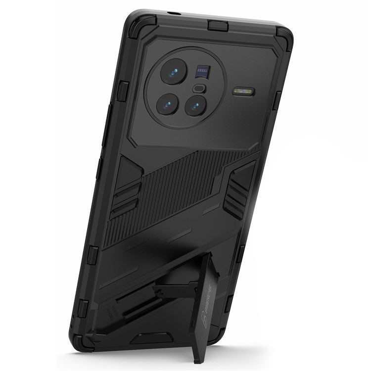 For vivo X80 5G Kickstand Combo PC + TPU Case Drop-proof Dual Layer Protective Cell Phone Shell - Black