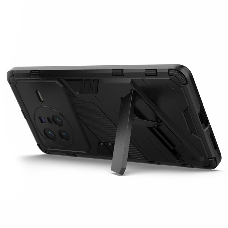 For vivo X80 5G Kickstand Combo PC + TPU Case Drop-proof Dual Layer Protective Cell Phone Shell - Black