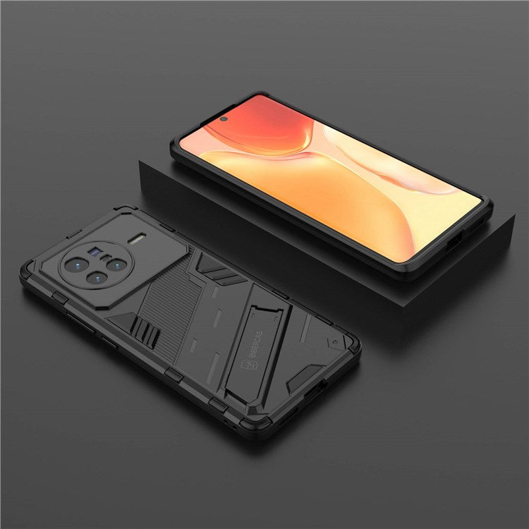 For vivo X80 5G Kickstand Combo PC + TPU Case Drop-proof Dual Layer Protective Cell Phone Shell - Black