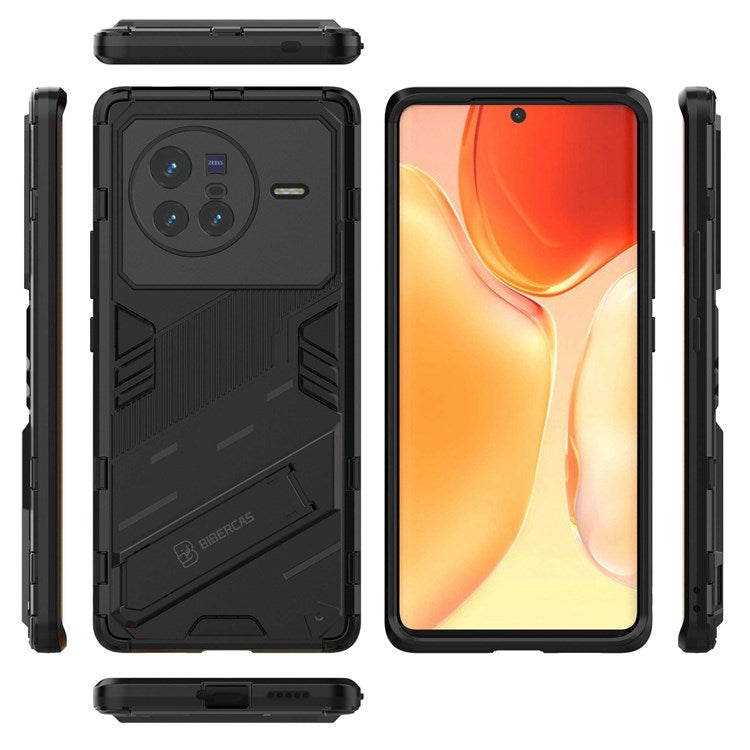 For vivo X80 5G Kickstand Combo PC + TPU Case Drop-proof Dual Layer Protective Cell Phone Shell - Black