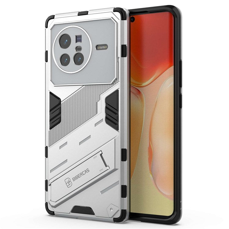 For vivo X80 5G Kickstand Combo PC + TPU Case Drop-proof Dual Layer Protective Cell Phone Shell - White