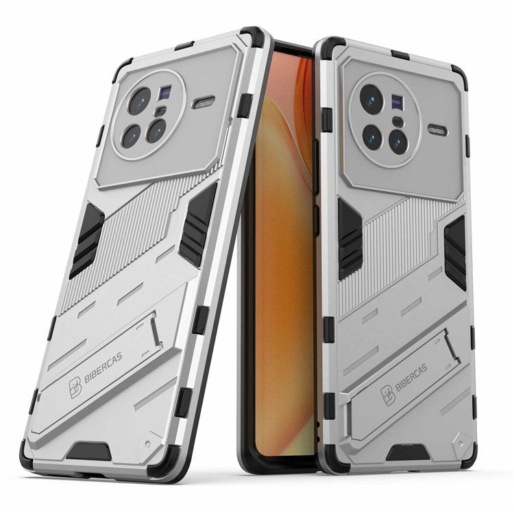 For vivo X80 5G Kickstand Combo PC + TPU Case Drop-proof Dual Layer Protective Cell Phone Shell - White