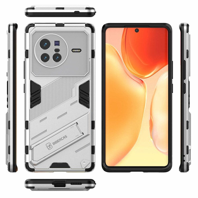 For vivo X80 5G Kickstand Combo PC + TPU Case Drop-proof Dual Layer Protective Cell Phone Shell - White