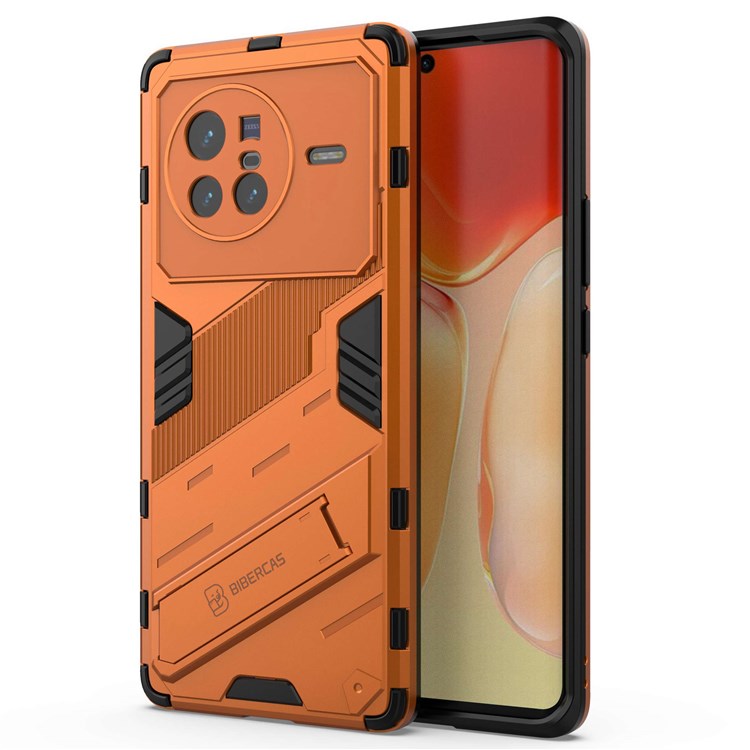 For vivo X80 5G Kickstand Combo PC + TPU Case Drop-proof Dual Layer Protective Cell Phone Shell - Orange