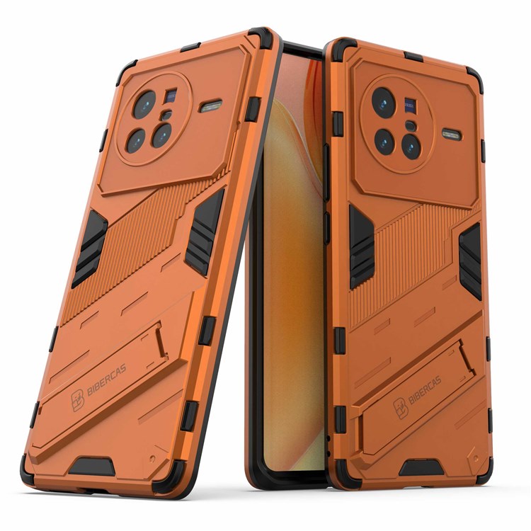 For vivo X80 5G Kickstand Combo PC + TPU Case Drop-proof Dual Layer Protective Cell Phone Shell - Orange