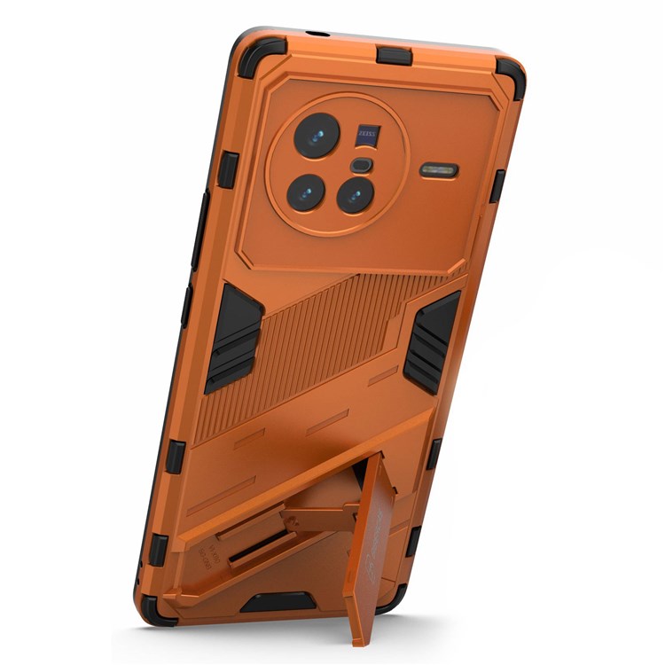 For vivo X80 5G Kickstand Combo PC + TPU Case Drop-proof Dual Layer Protective Cell Phone Shell - Orange