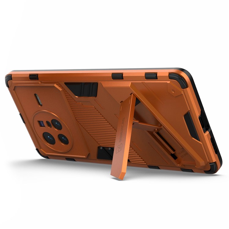 For vivo X80 5G Kickstand Combo PC + TPU Case Drop-proof Dual Layer Protective Cell Phone Shell - Orange