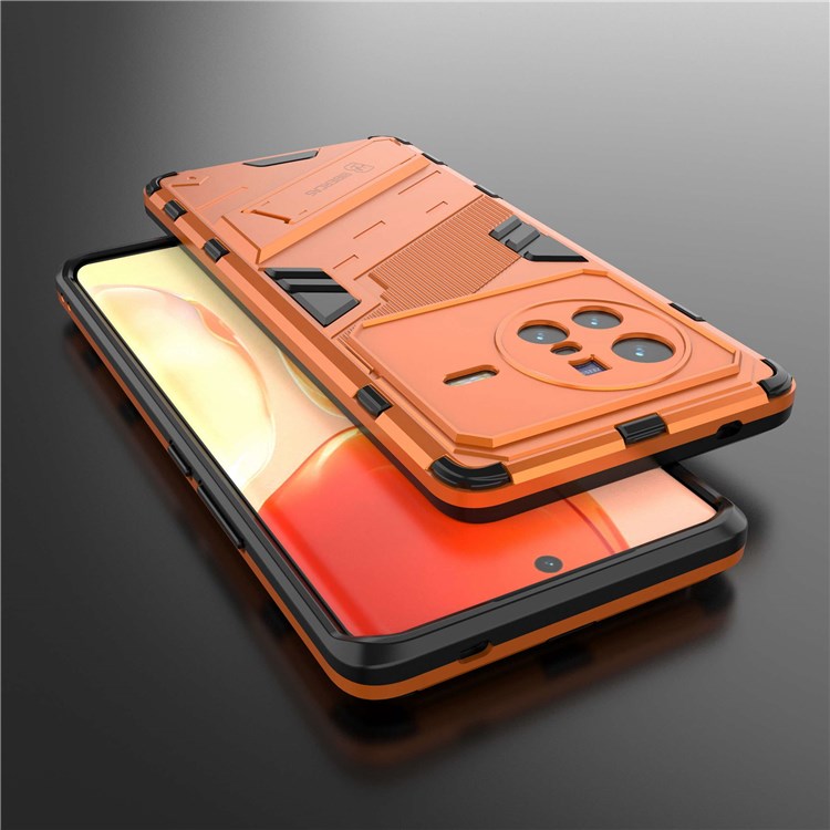 For vivo X80 5G Kickstand Combo PC + TPU Case Drop-proof Dual Layer Protective Cell Phone Shell - Orange