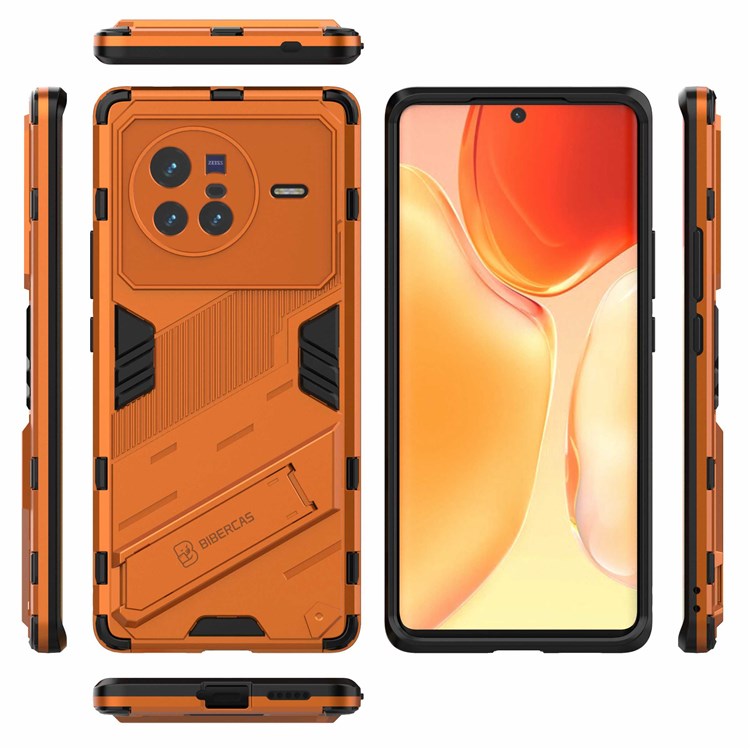 For vivo X80 5G Kickstand Combo PC + TPU Case Drop-proof Dual Layer Protective Cell Phone Shell - Orange