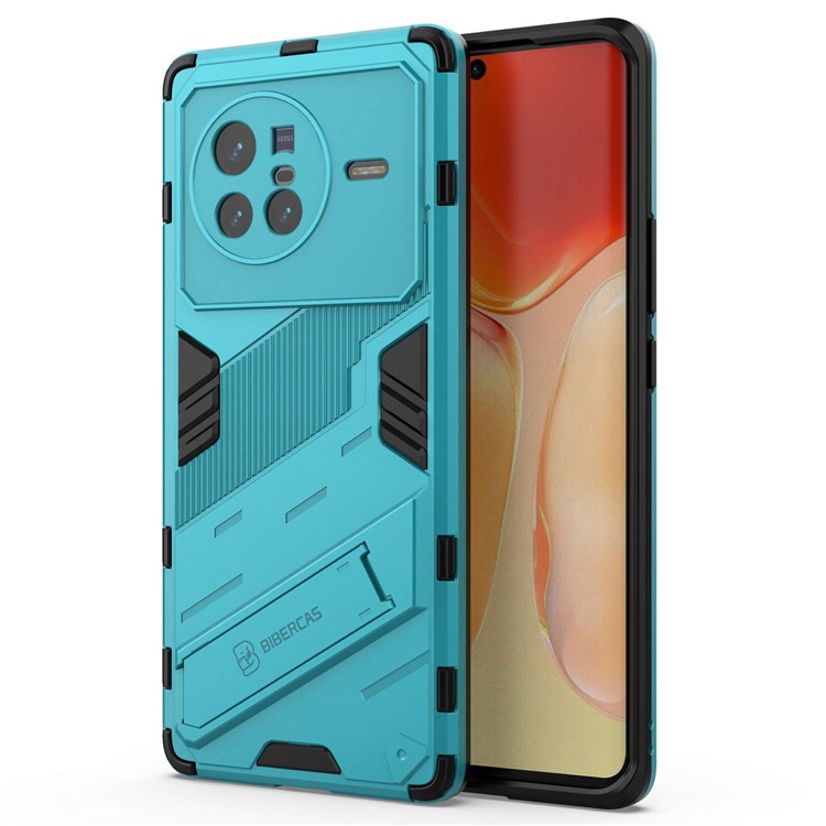 For vivo X80 5G Kickstand Combo PC + TPU Case Drop-proof Dual Layer Protective Cell Phone Shell - Baby Blue