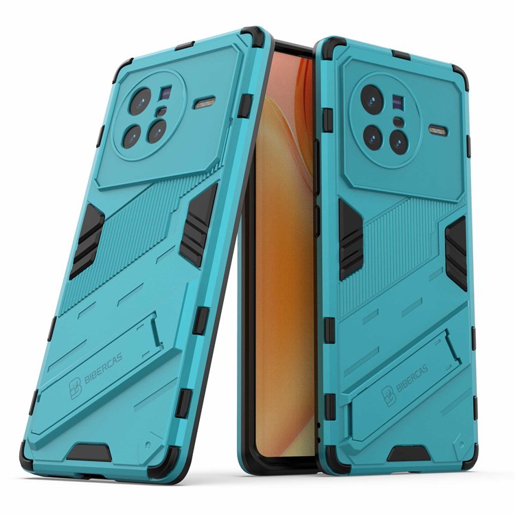 For vivo X80 5G Kickstand Combo PC + TPU Case Drop-proof Dual Layer Protective Cell Phone Shell - Baby Blue