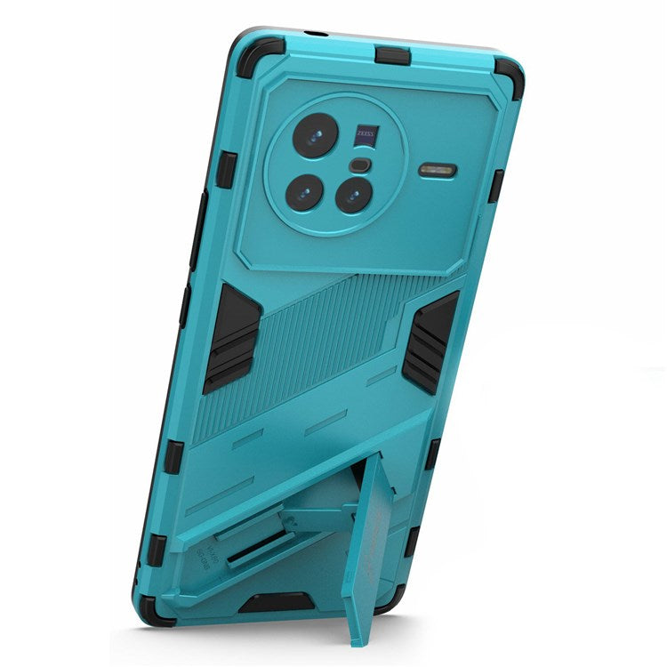 For vivo X80 5G Kickstand Combo PC + TPU Case Drop-proof Dual Layer Protective Cell Phone Shell - Baby Blue