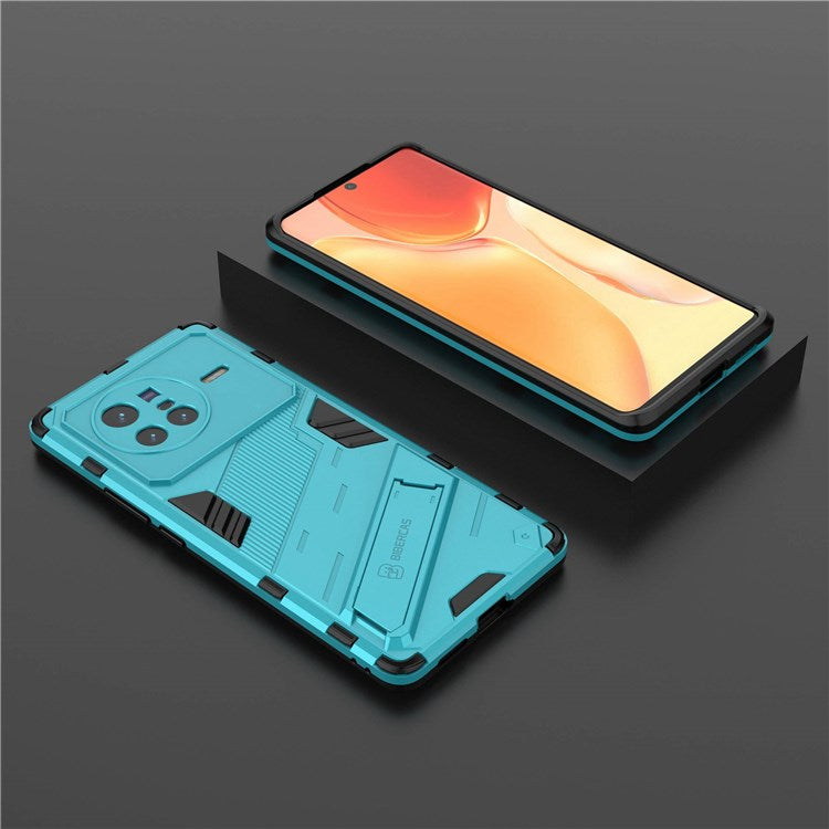 For vivo X80 5G Kickstand Combo PC + TPU Case Drop-proof Dual Layer Protective Cell Phone Shell - Baby Blue