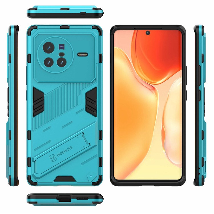 For vivo X80 5G Kickstand Combo PC + TPU Case Drop-proof Dual Layer Protective Cell Phone Shell - Baby Blue