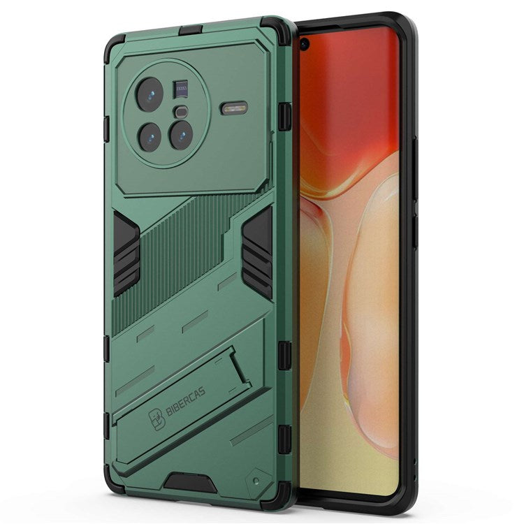 For vivo X80 5G Kickstand Combo PC + TPU Case Drop-proof Dual Layer Protective Cell Phone Shell - Green