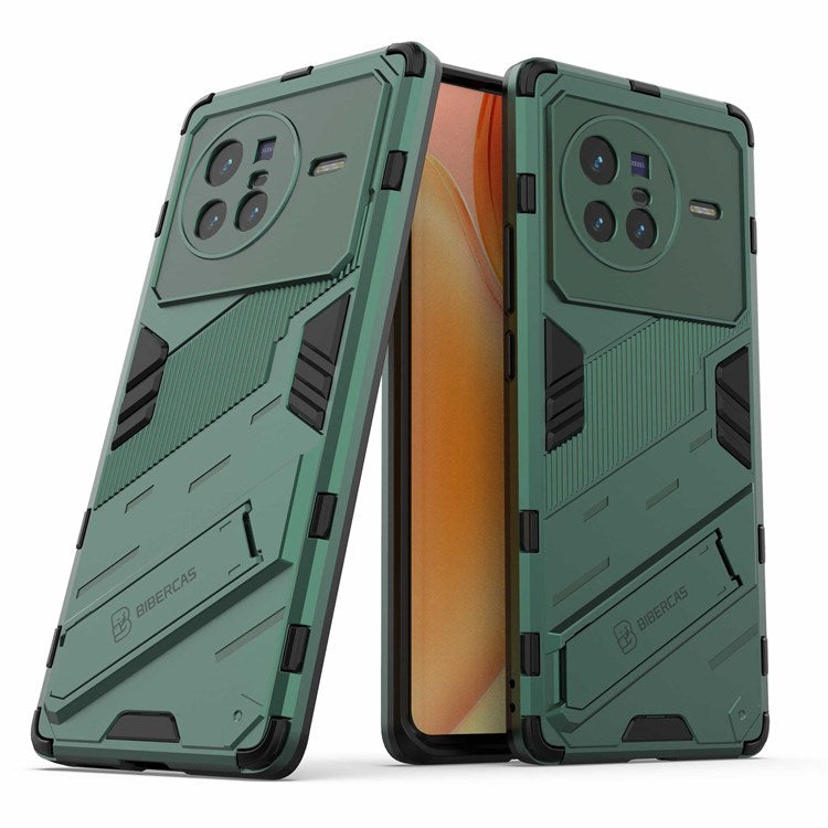 For vivo X80 5G Kickstand Combo PC + TPU Case Drop-proof Dual Layer Protective Cell Phone Shell - Green