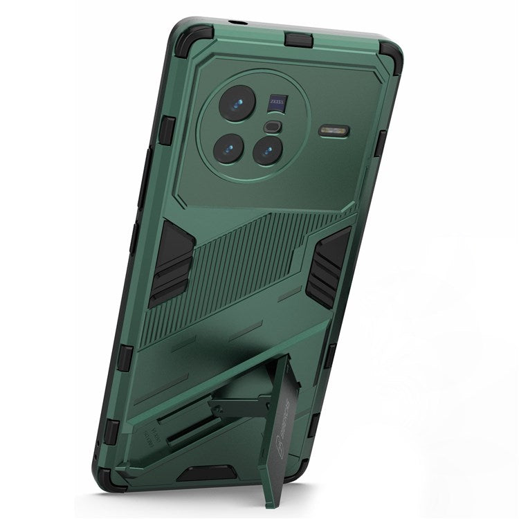 For vivo X80 5G Kickstand Combo PC + TPU Case Drop-proof Dual Layer Protective Cell Phone Shell - Green